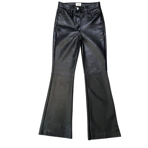 Wilfred Aritzia Faux Leather Flare Pants Black 00 XXS | Holiday Night Out Chic - Picture 2 of 12